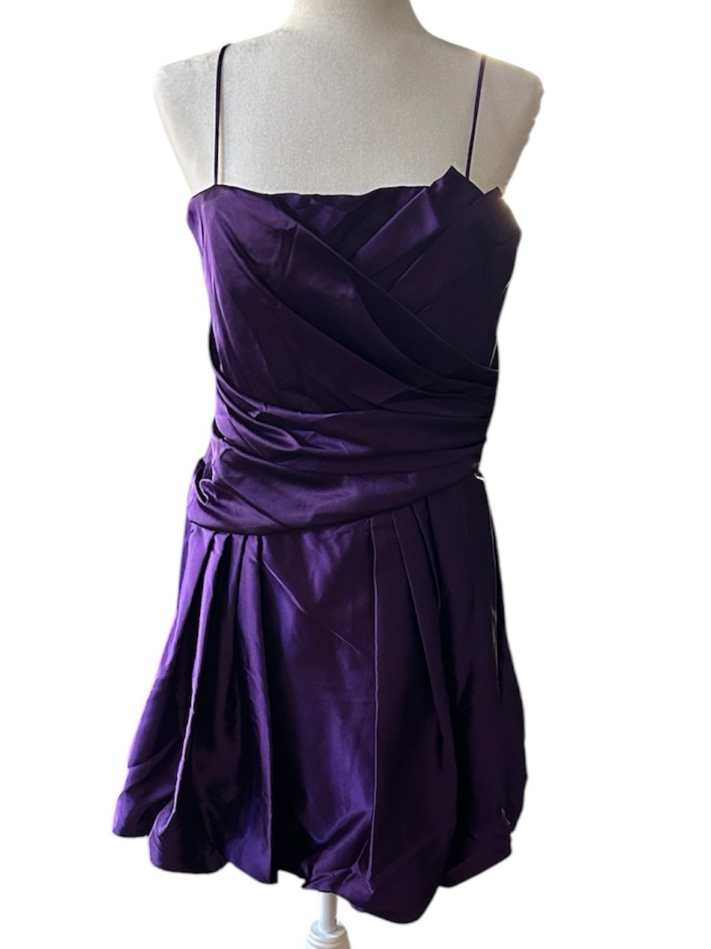 Let’s Fashion glossy Purple Satin Spaghetti Strap mini semi formal Party Dress